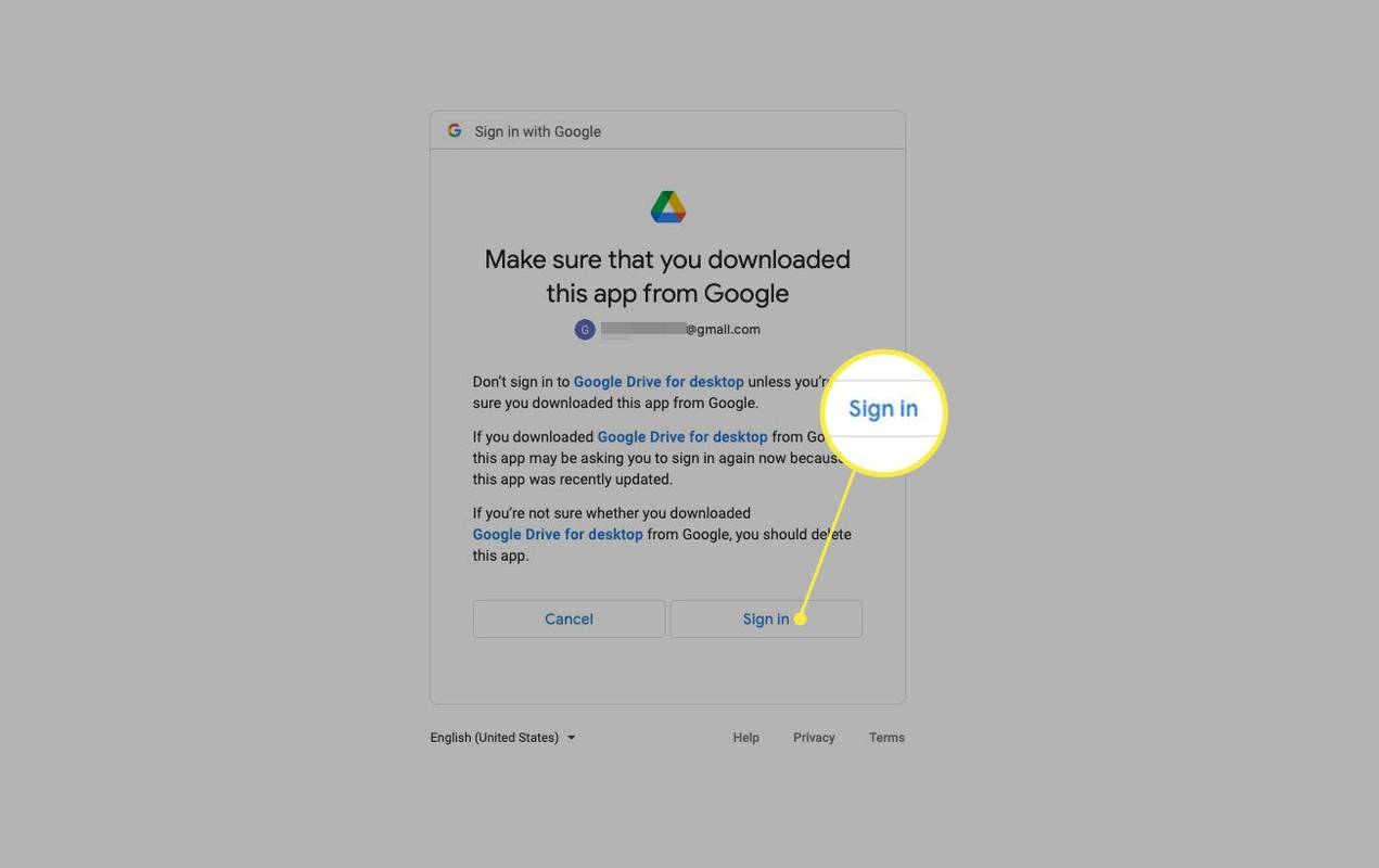 Inloggen gemarkeerd in het waarschuwingsbericht van Google Drive