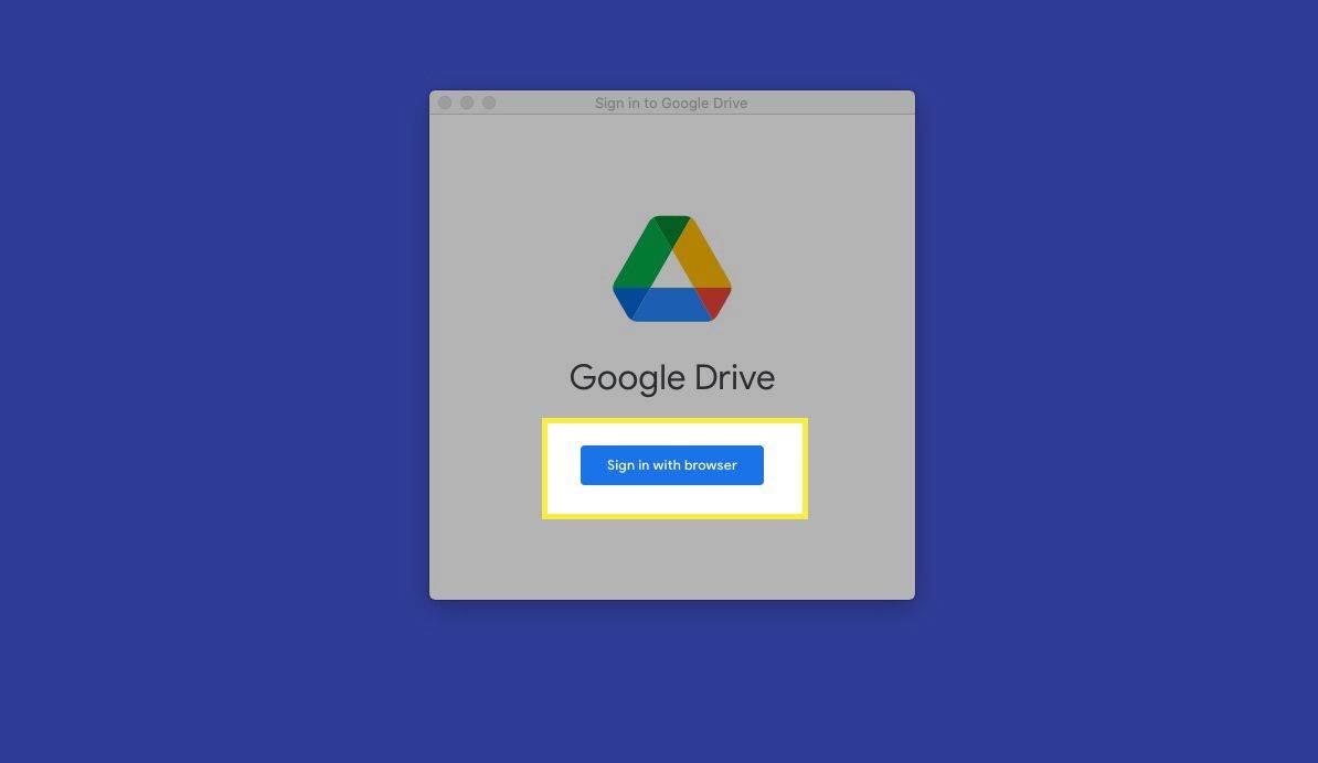 Cửa sổ đăng nhập Google Drive với Đăng nhập bằng trình duyệt được tô sáng