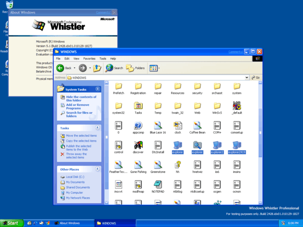 Téma pred vydaním systému Windows XP Whister Luna
