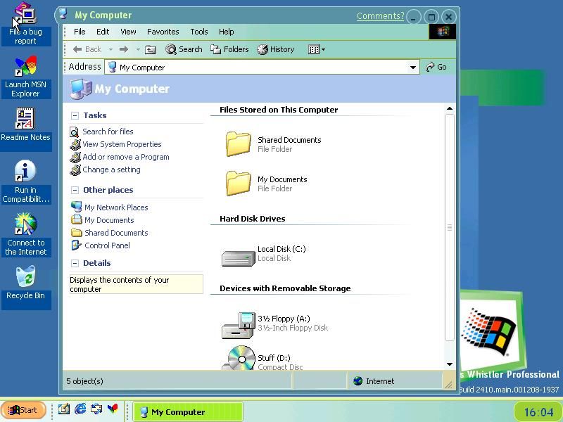Thème de test Windows XP Whister version 2