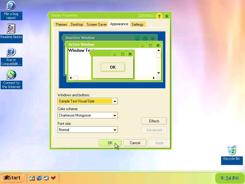 Windows XP Whister 테스트 테마 버전 1