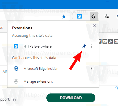 Edge Extension Pin Unpin From Toolbar Pin Icon