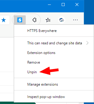 Edge Extension Pin Unpin From Toolbar