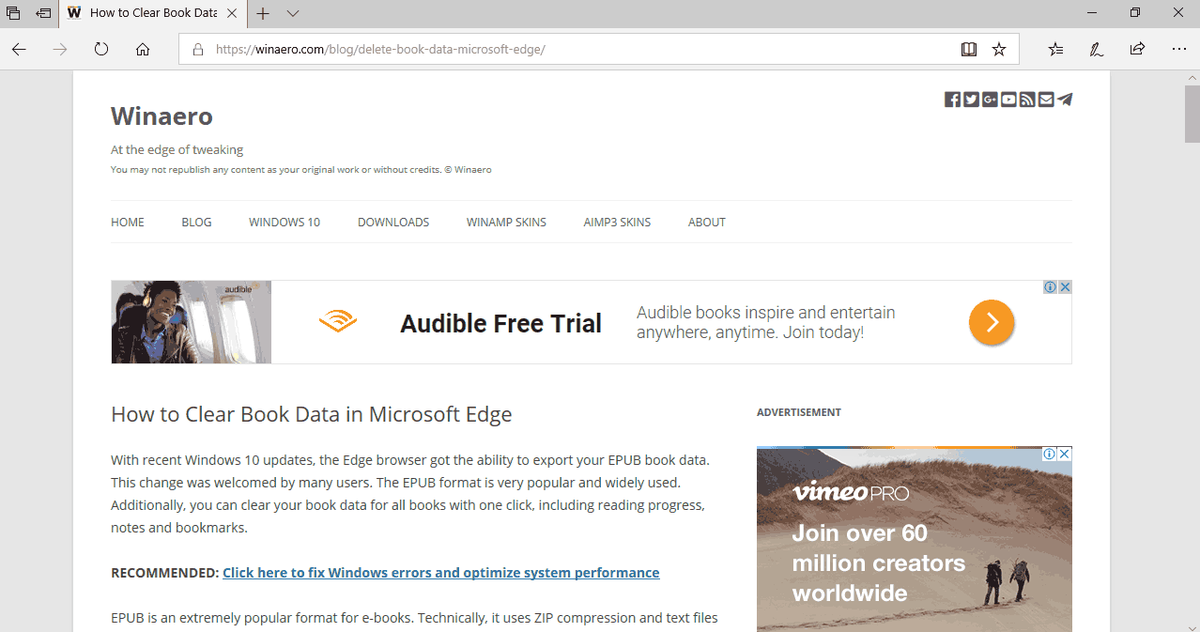 Ogled branja Microsoft Edge omogočen