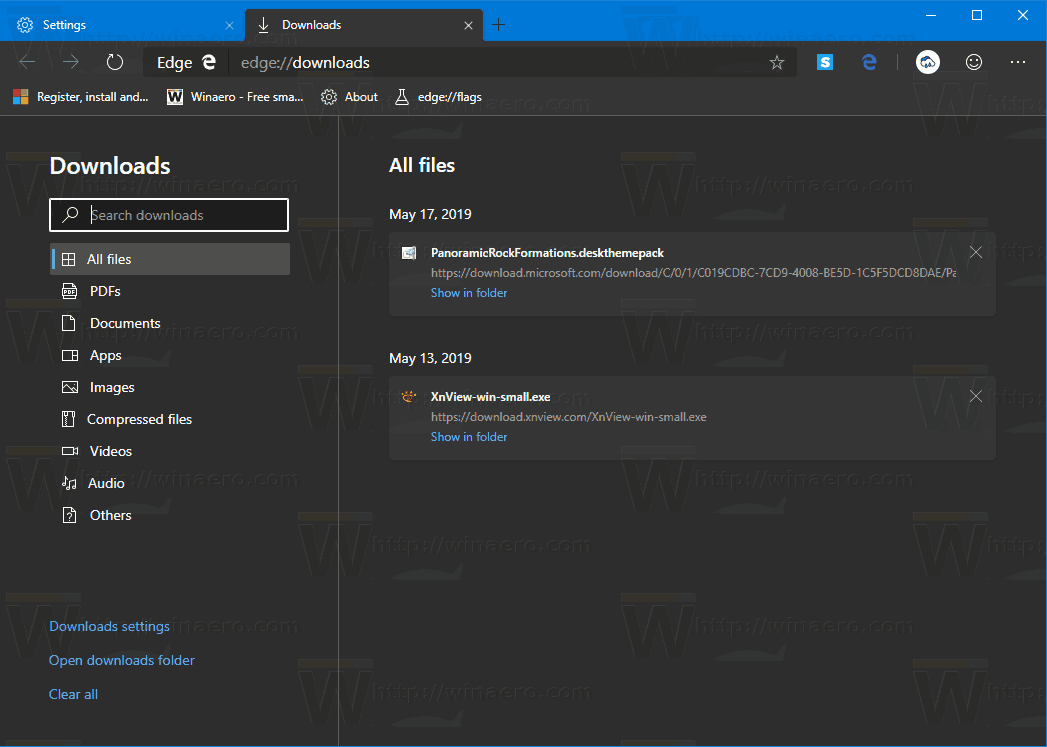 Modo oscuro completo 1 de Windows 10 Edge