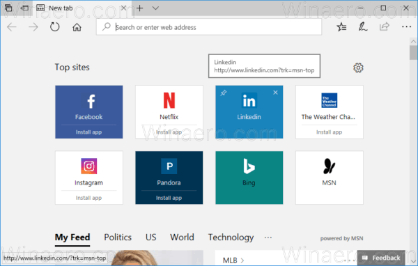 Web Windows 10 je pripnutý na hlavný panel