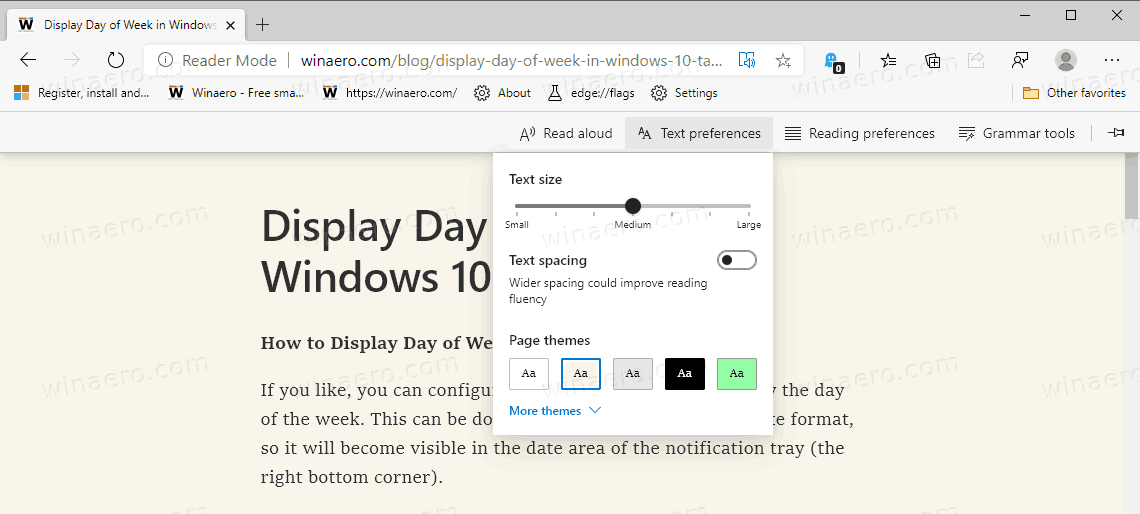 „Microsoft Edge“ impulsyvaus skaitytojo režimo teksto nuostatos