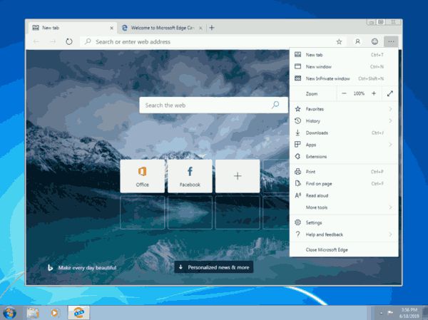 Windows 7 con Edge Chromuim in esecuzione