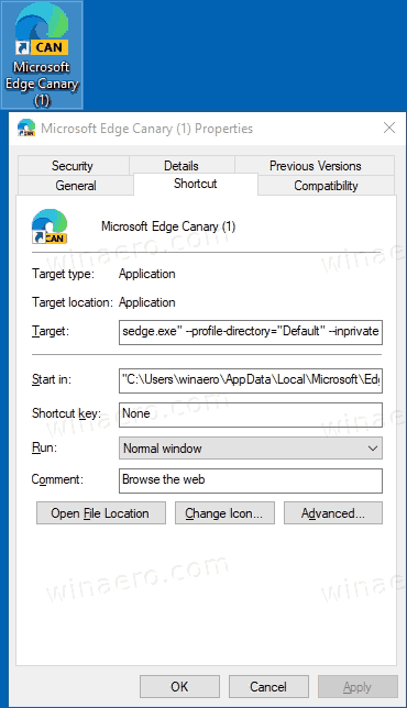Edge InPrivate Desktop Shortcut