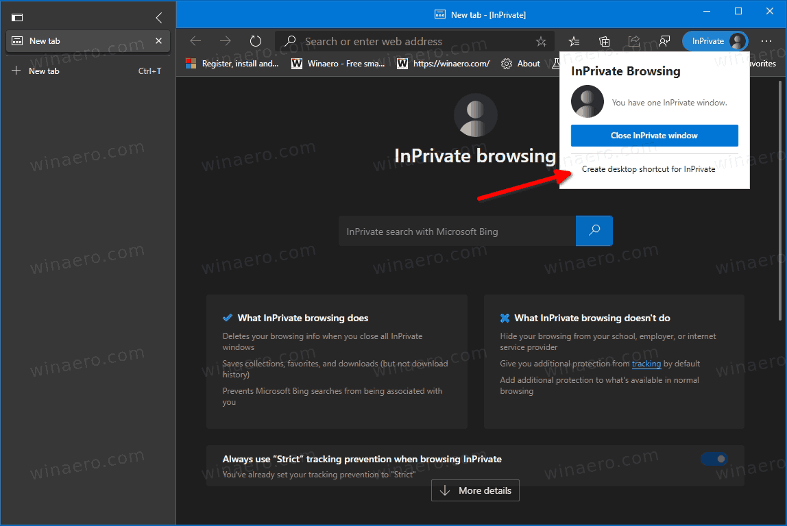 Edge Create InPrivate Desktop Genväg
