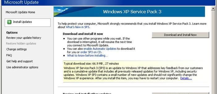 Pregled servisnog paketa 3 za Microsoft Windows XP