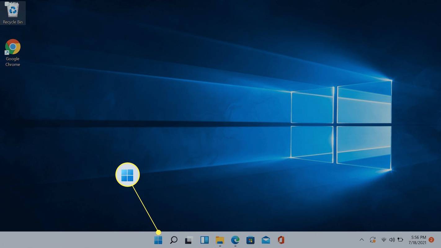 Ikona Windows zvýrazněná na hlavním panelu Windows 11.