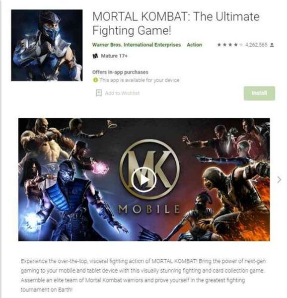 Android hra Mortal Combat X