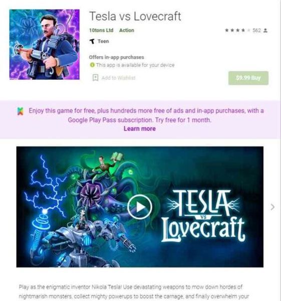 Android hra Tesla vs Lovecraft