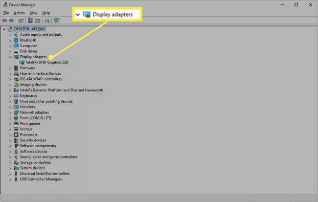 디스플레이 어댑터가 강조 표시된 Windows 장치 관리자