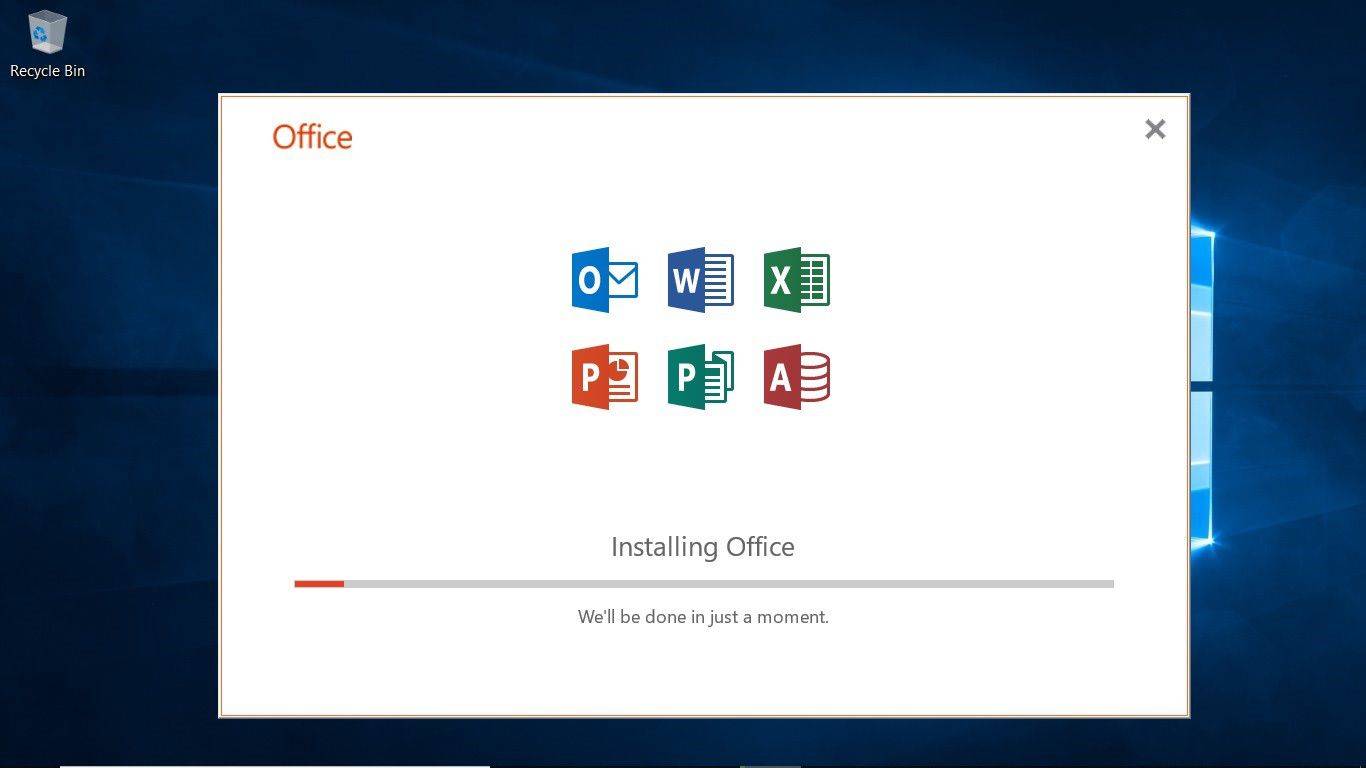 หน้าต่างการติดตั้ง Office 365