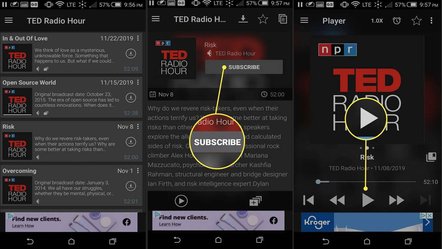 hvordan spille en individuell podcast-episode på Podcast Addict-appen for Android.