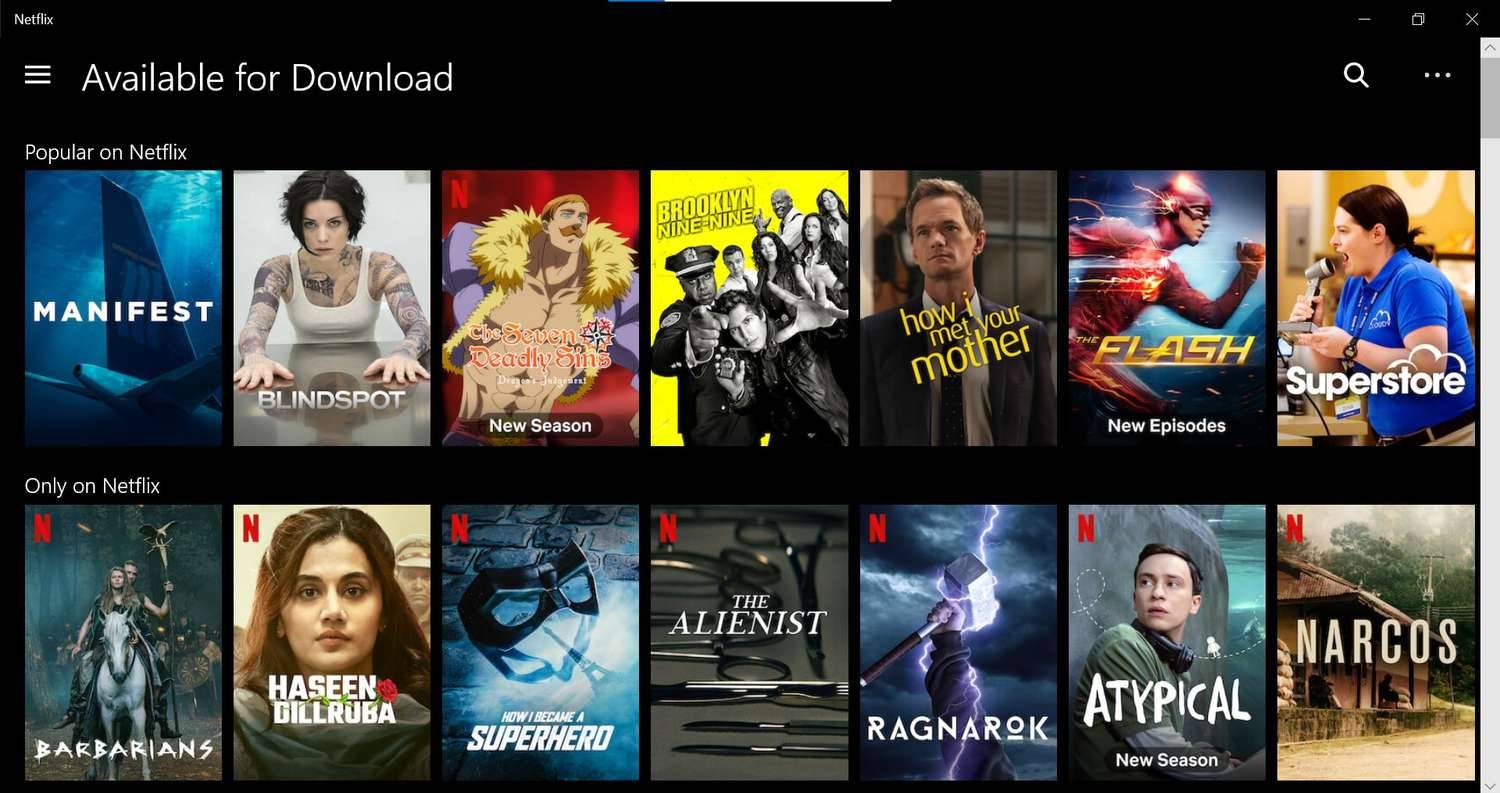 Tersedia untuk menu Unduh di aplikasi Netflix Windows.