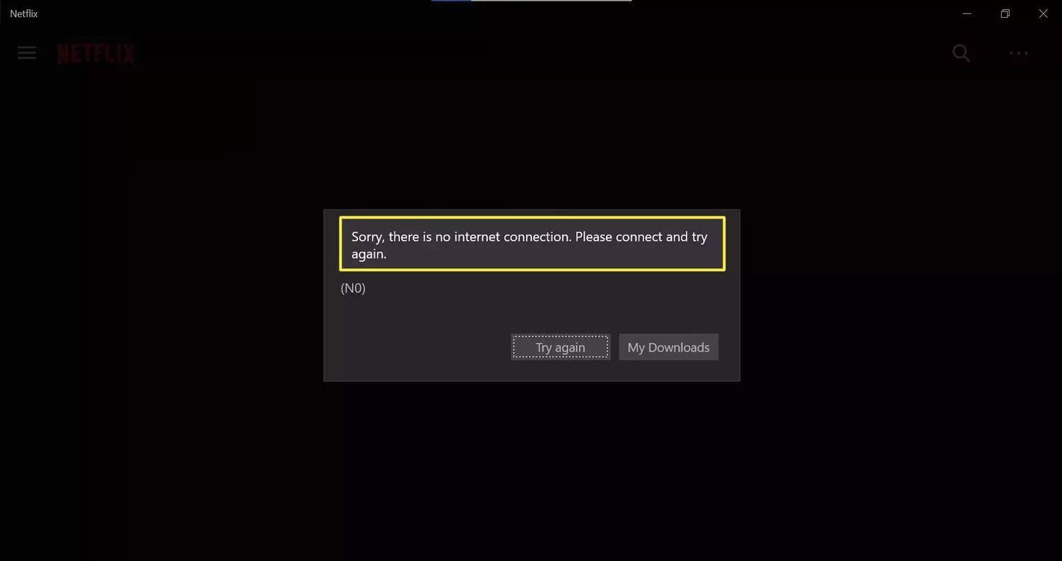 Ειδοποίηση εκτός σύνδεσης στην εφαρμογή Netflix για Windows.