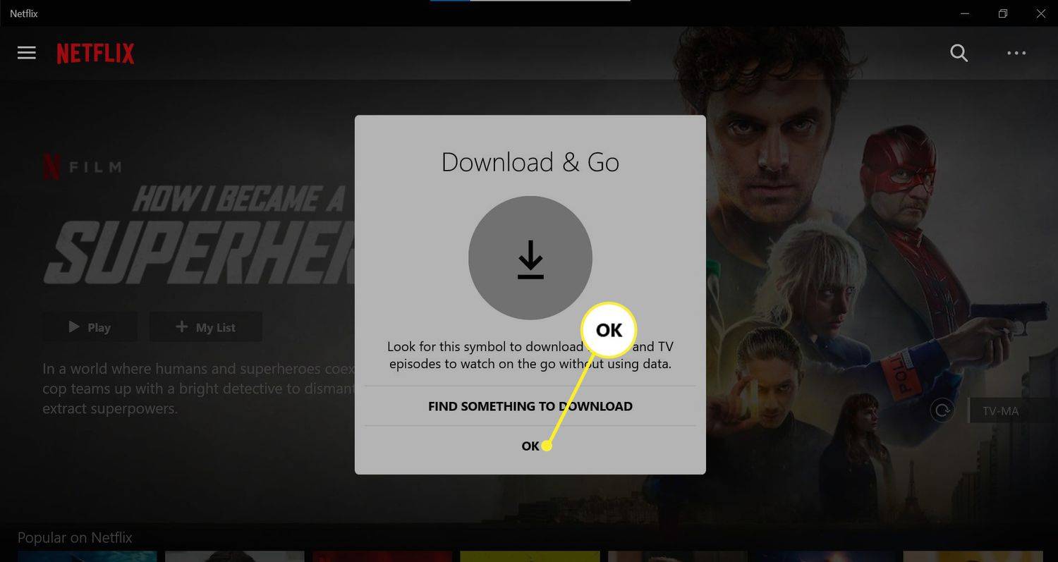 OK a Download & Go értesítésben a Netflix Windows alkalmazásban