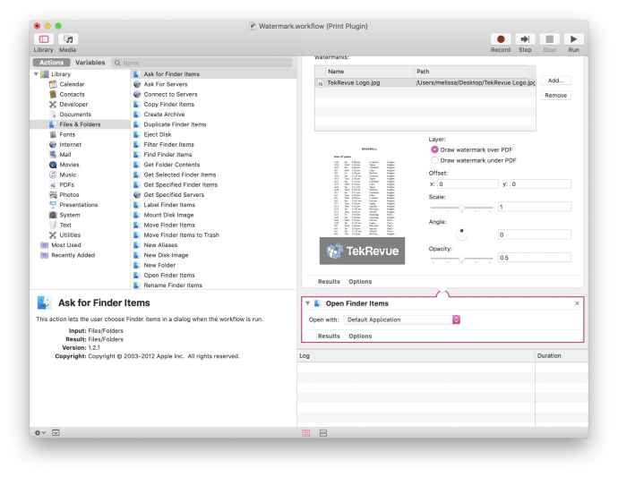 watermark pdf mac automator action