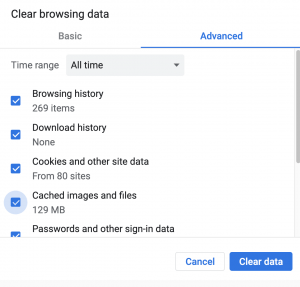 Löschen Sie die Browserdaten in Chrome