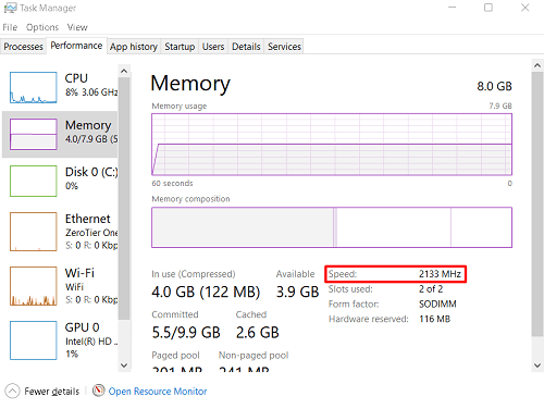 sprawdź częstotliwość pamięci RAM