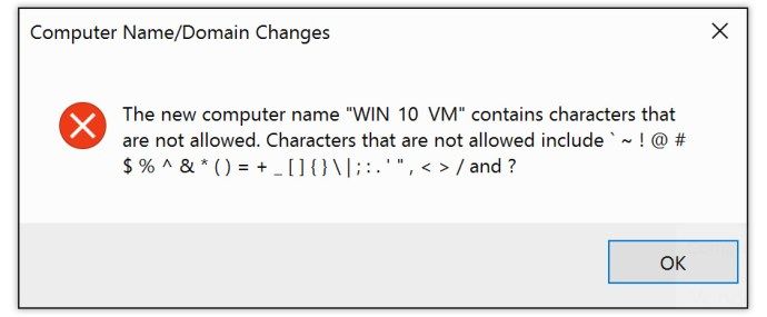 zmiana nazwy znaków komputera jest niedozwolona