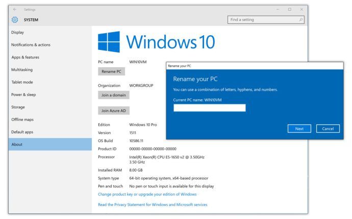 Nimeä uudelleen PC Windows 10 -asetukset