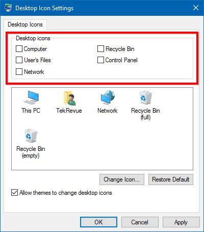Windows 10 ustawienia ikony pulpitu