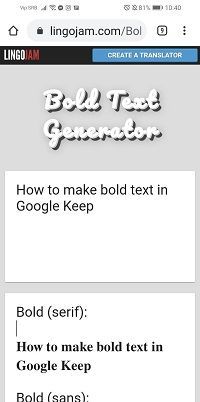 Comment mettre du texte en gras dans Google Keep