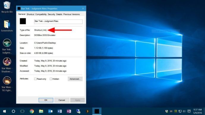 Windows 10 genvägsegenskaper