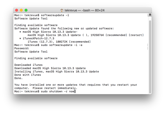 terminál aktualizace softwaru pro Mac