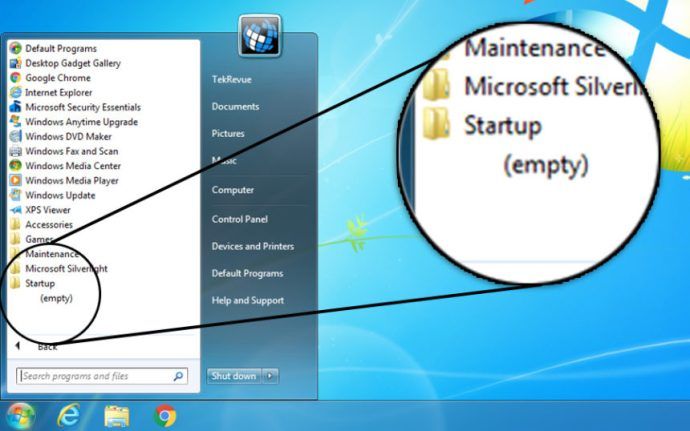 Dossier de démarrage Windows 7