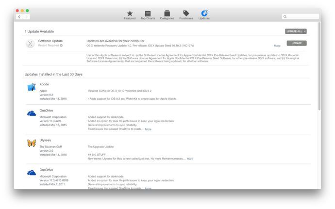 actualizaciones recientes de mac app store