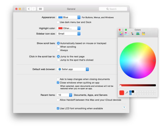 OS X نمایاں رنگ دیگر