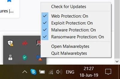 מגש הגנה על Malwarebytes