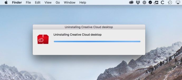 Avinstallerer Creative Cloud Progress Bar