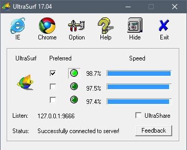 Nastavte proxy server na Ultrasurf