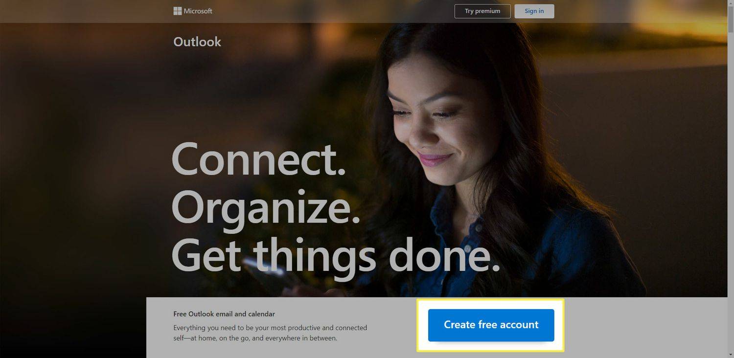 Vytvořte si bezplatné možnosti účtu na webové stránce Outlook.com v Chrome