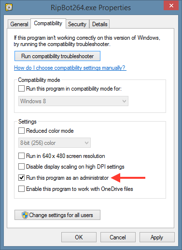 Windows 응용 프로그램 호환성 관리자 권한으로 실행