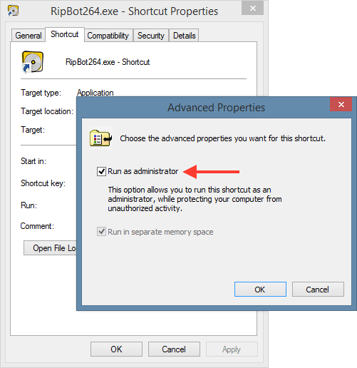 Windows פועל כקיצור דרך של מנהל מערכת
