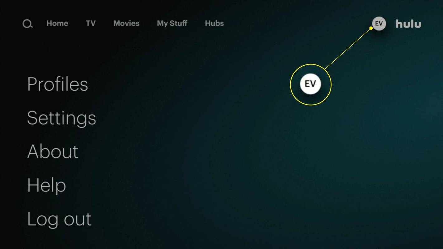 ప్రొఫైల్ చిహ్నం హైలైట్ చేయబడిన Hulu యాప్‌లోని ఖాతా పేజీ