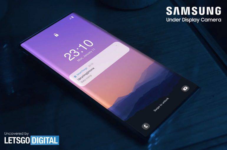 Renderització de la càmera sota la pantalla del Samsung Galaxy Note 21 Ultra