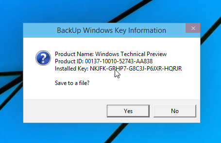 rodyti „Windows 10“ produkto raktą