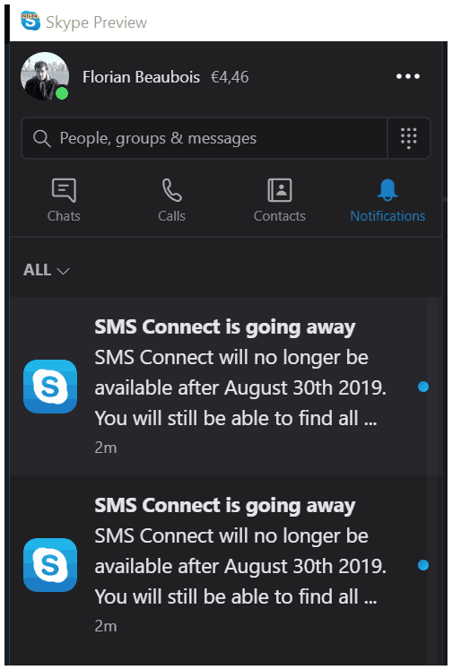 Skype SMS подключение