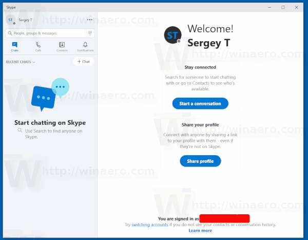 Aplikace Windows 10 Skype UWP Store