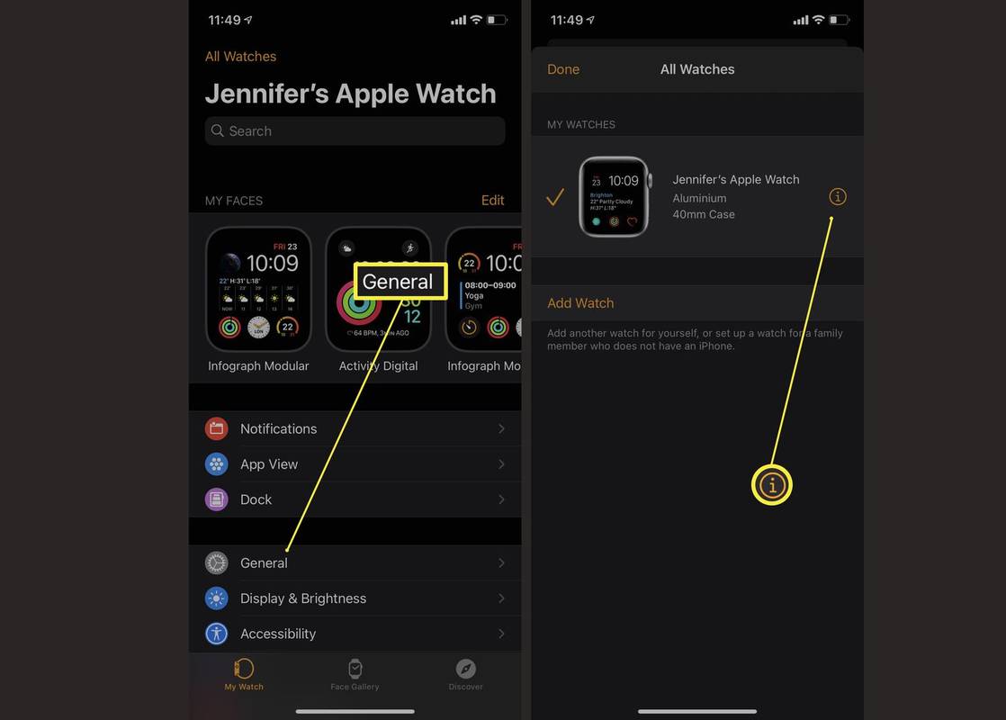 Kroky potřebné k vyhledání informací o Apple Watch prostřednictvím aplikace Watch