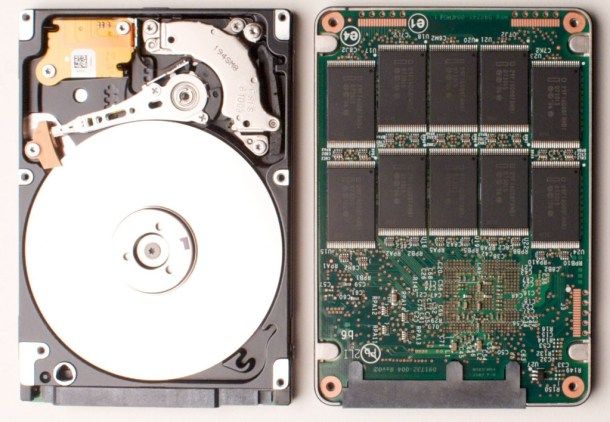 Vzporedna primerjava trdega diska (levo) in SSD (desno). Zasluga za sliko: Juxova