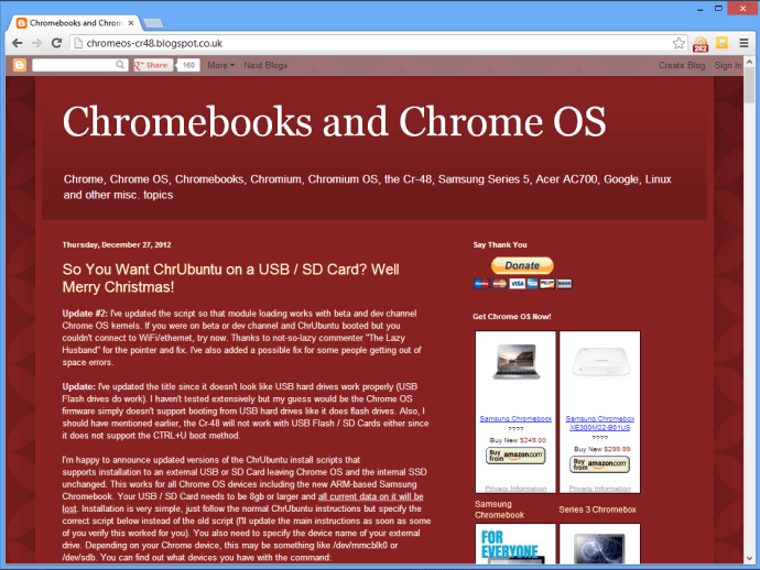 Oficiální web hostí aktualizace a informativní položky blogu týkající se projektu ChrUbuntu